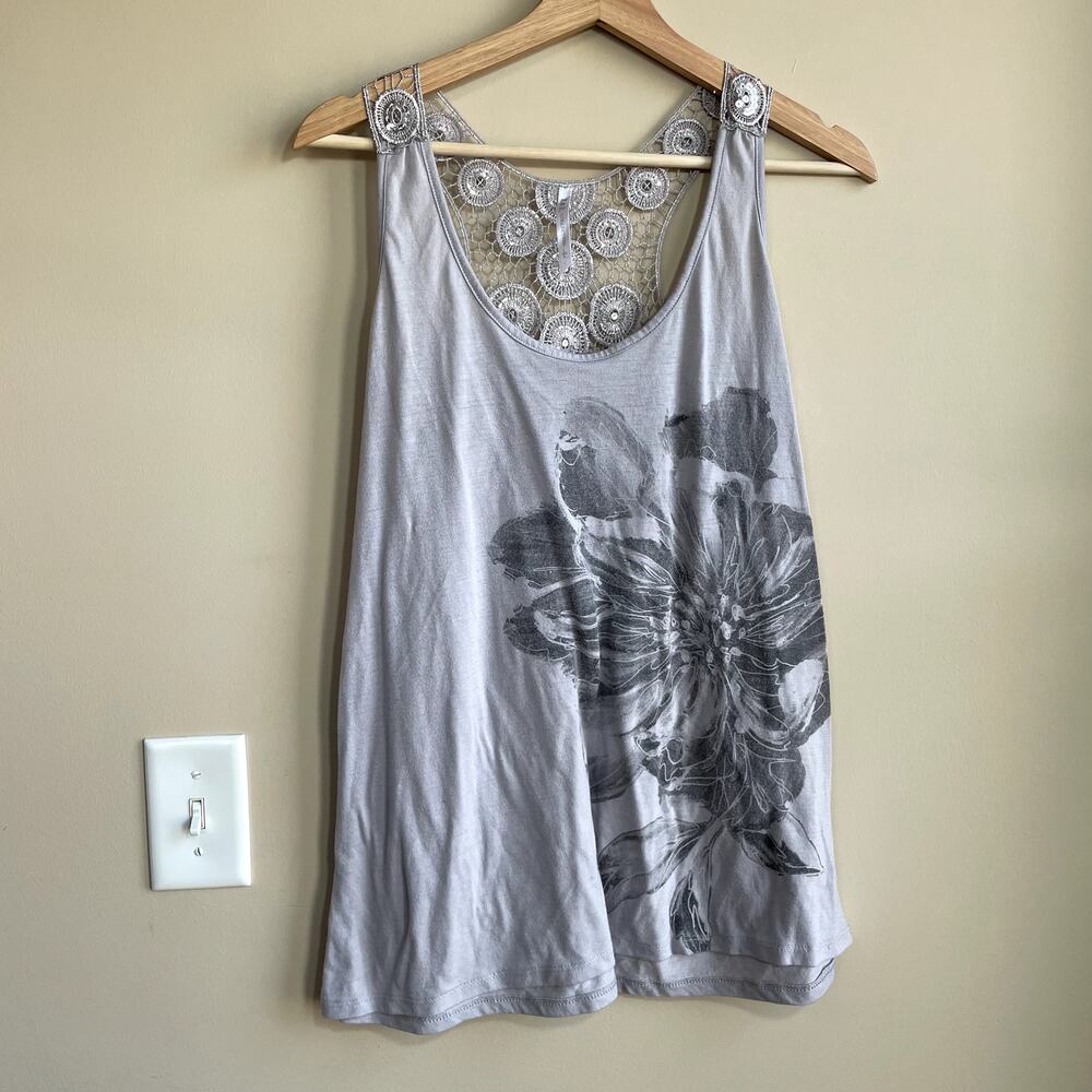 LOL‎ Collection gray y2k tank top lace detail women's size large floral pattern